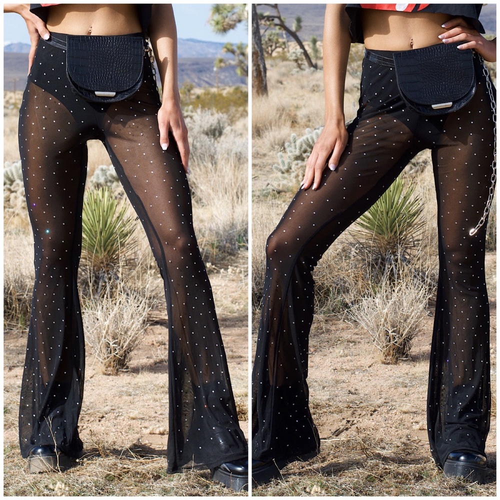 Show Some Flare Rhinestone Mesh Pant